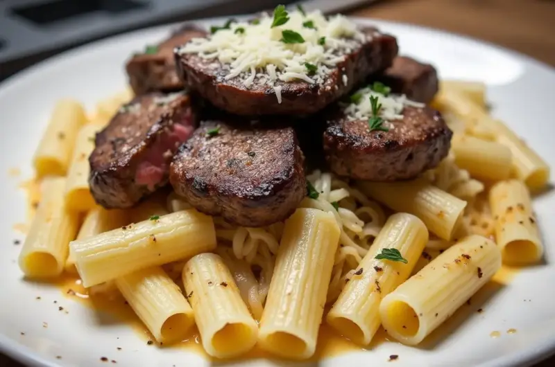 Garlic Parmesan Steak Pasta